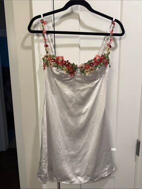 Princess Polly White Satin Mini Dress with Pink & Green Floral